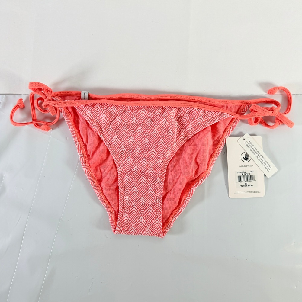 Body Glove Women Tie Side Bikini Swim Bottom Sunset Coral Chevron Knit Size S